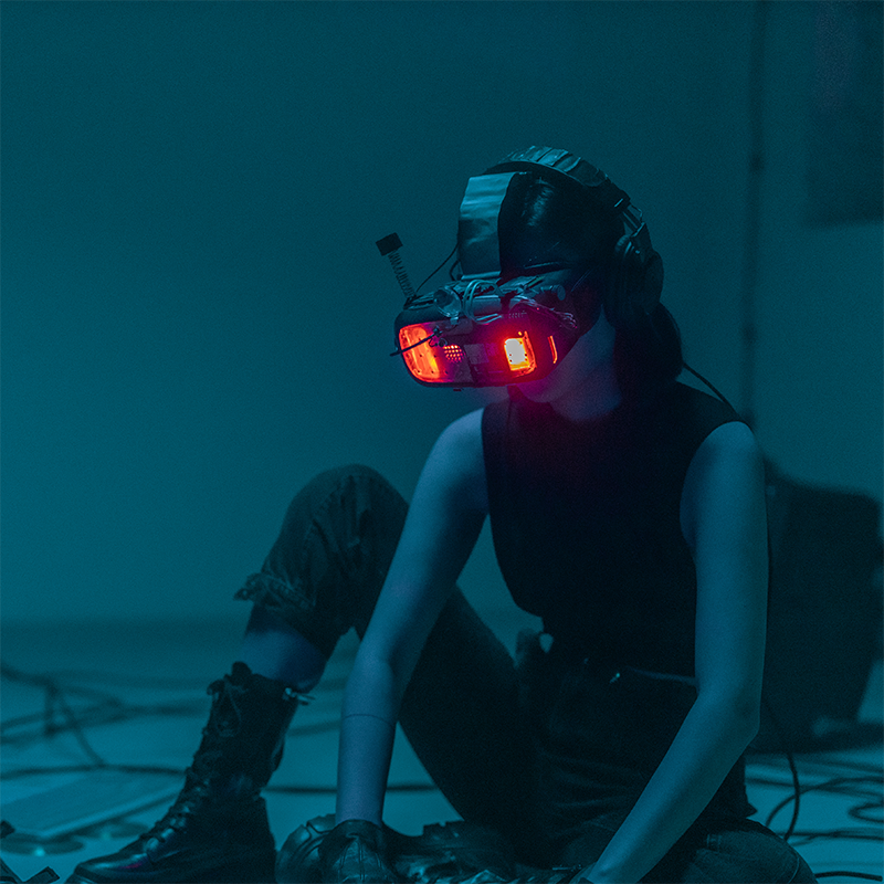 Hacker with VR goggles on